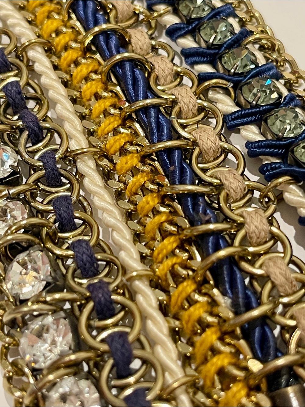 Multi-Row Gold Chain and Crystal Women's Bracelet - Navy, Yellow, Cream